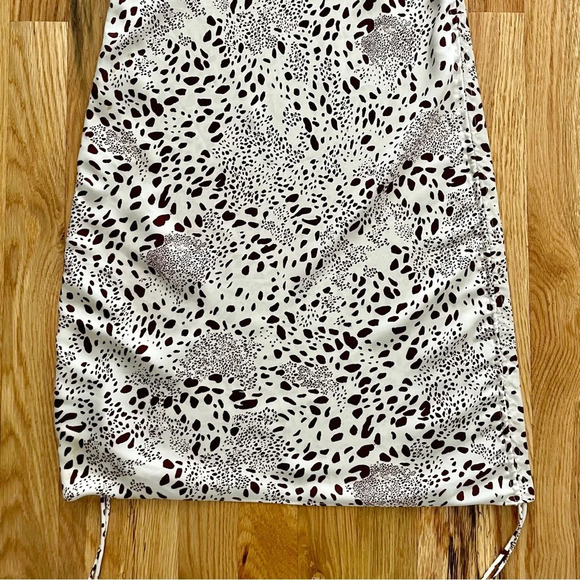 Wilfred Aritzia Only Ruched Slip Dress Birch Bitter Chocolate Leopard Print XS - Picture 7 of 8